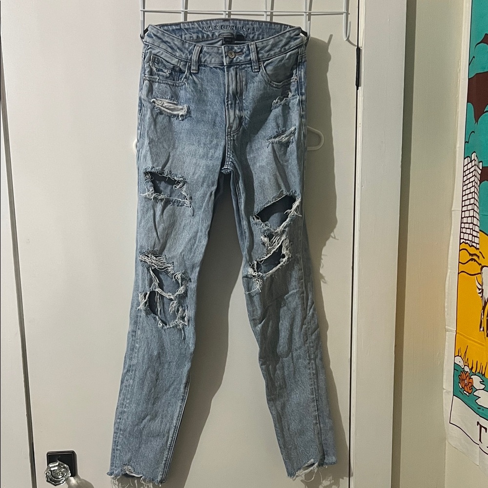 American Eagle Outfitters Light Blue Ripped Straight Leg Jeans